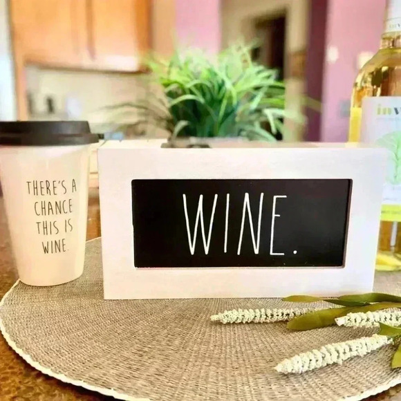 NEW Rae Dunn - WINE - Cute White Wooden Chalkboard Sign - Picture 1 of 8